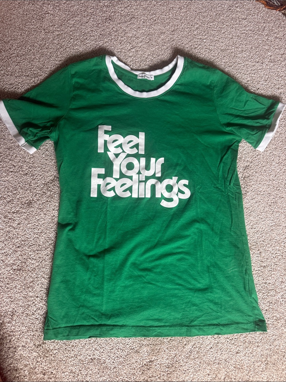 Green 'Feel Your Feelings' Graphic Ringer Tee Size M - The Bee & The Fox
